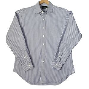 Lauren Ralph Lauren Men 16.534/35 White Blue Striped Classic Fit Dress Shirt